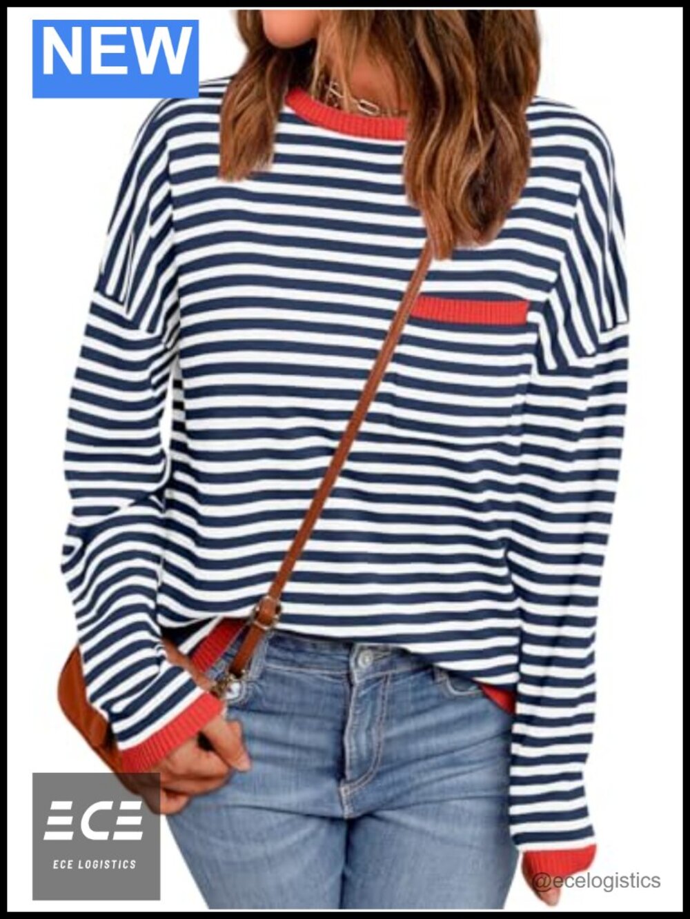 LILLUSORY Womens Striped Oversized Crewneck Sweater Pullover